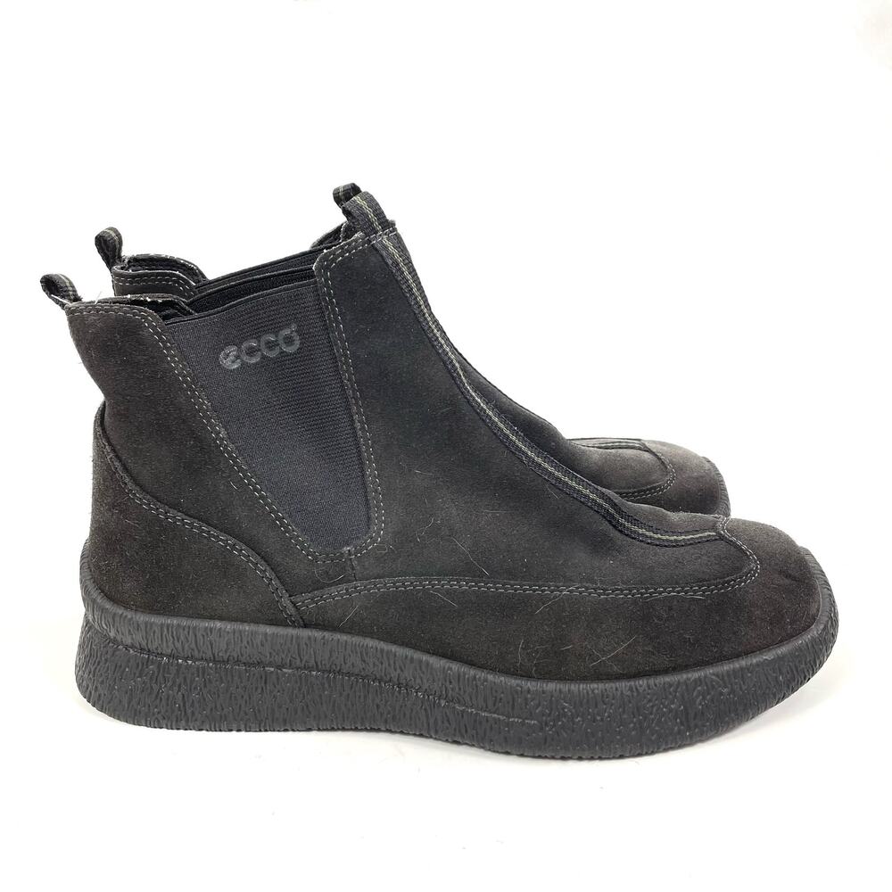 Ecco Suede Slip On Chelsea Ankle Boots Black Size 38/ 8